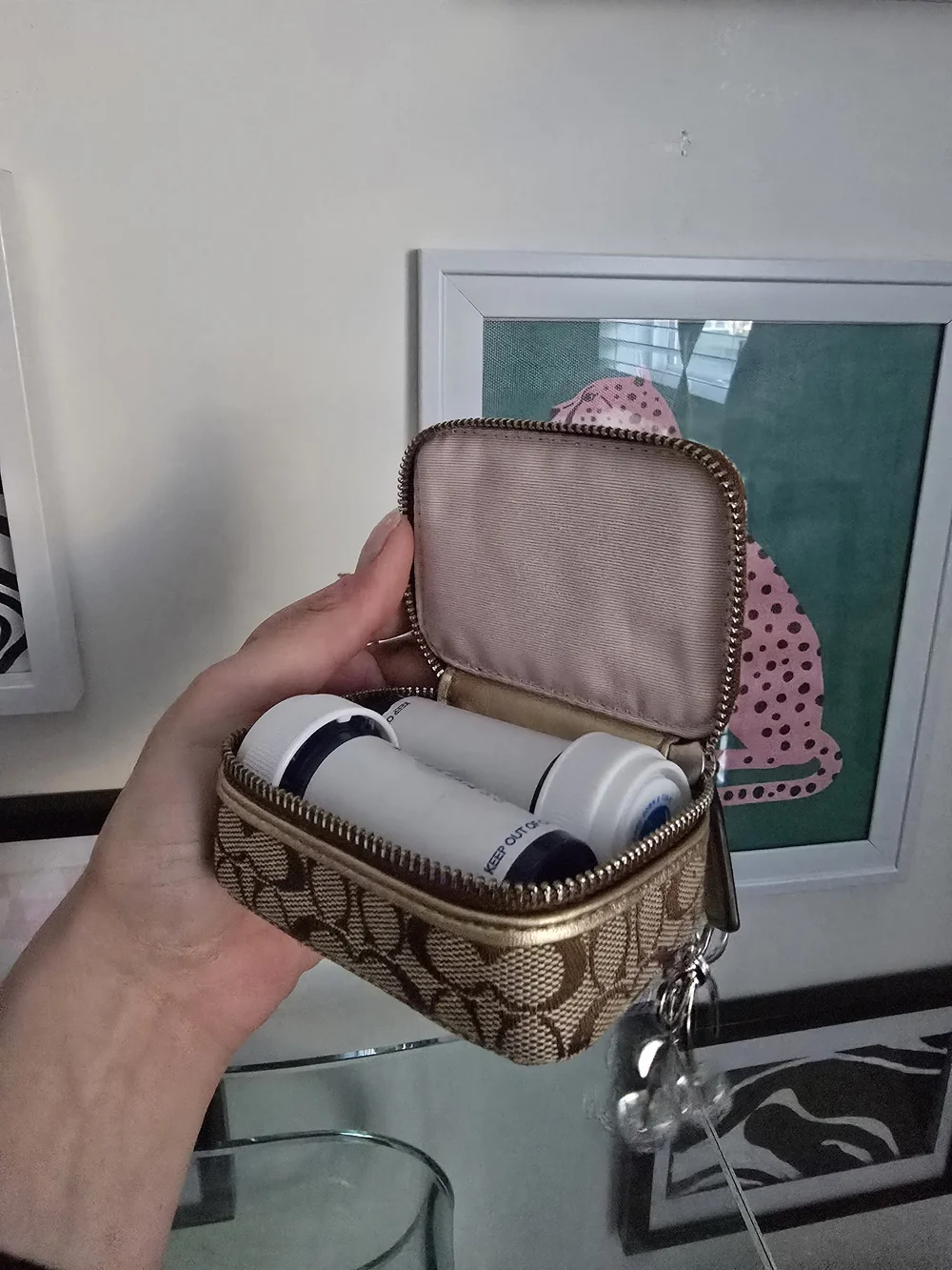 Vintage Coach Pill / Jewelry / Accessory Box W/Cherry Charm